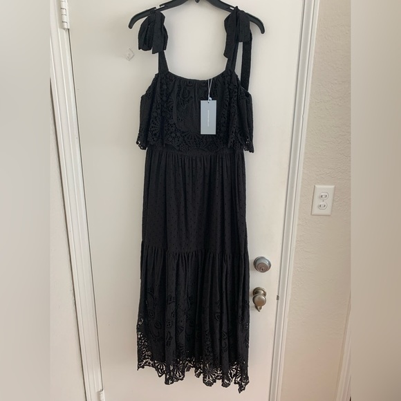 ANTONIO MELANI SIRI NOVELTY DRESS MIDI EMBROIDERED EYELET FLORAL BLACK SIZE 6 - Picture 2 of 7